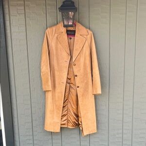 Andrew Marc Camel Leather Trench Coat size small